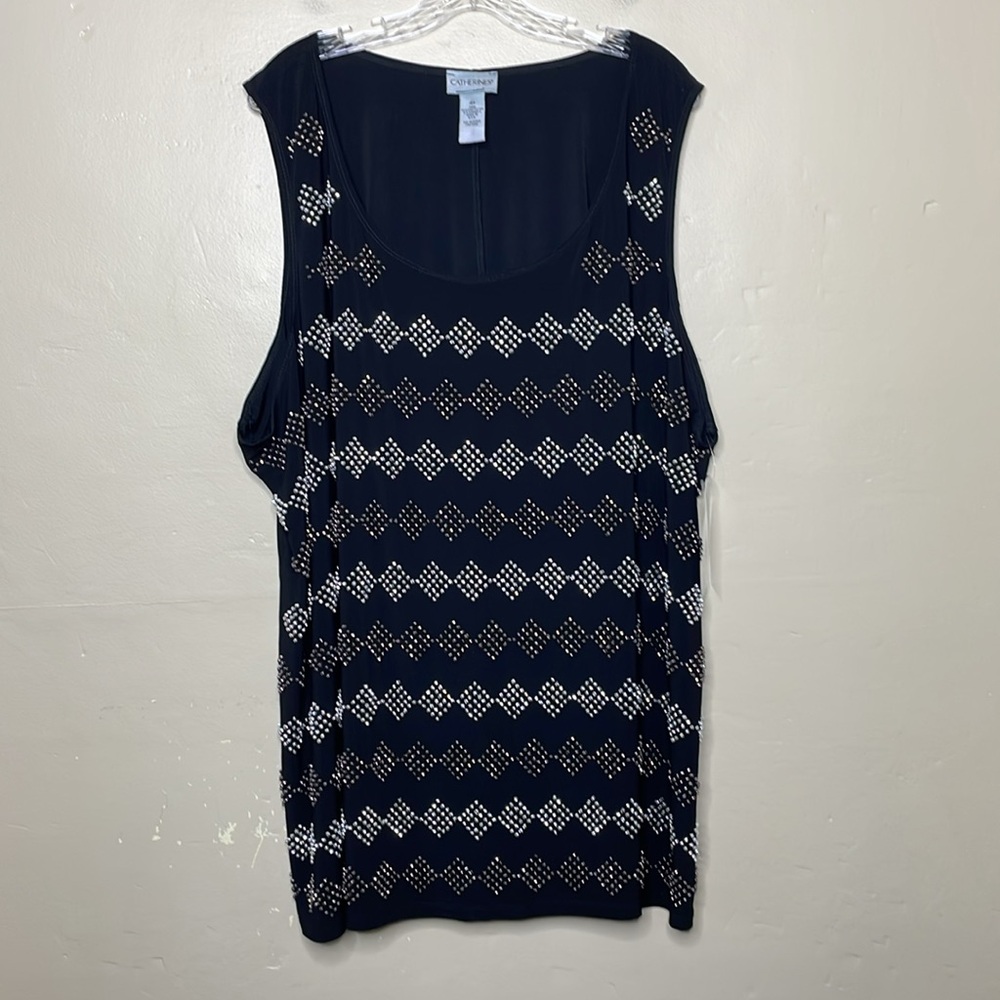 CATHERINES Black Tank Top Rhinestone Embellished Festive Holiday Party  NWT 4X